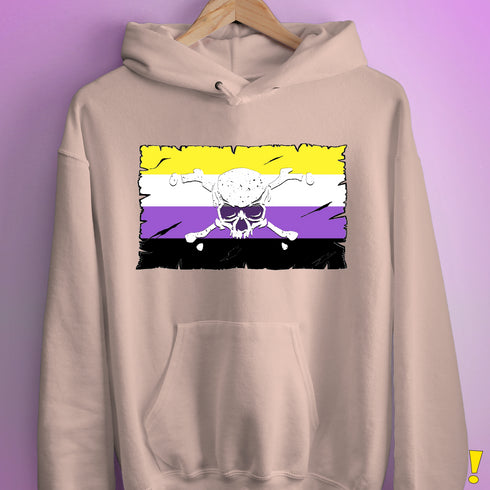 Nonbinary Pride Pirate Flag Hoodie - Light Pink